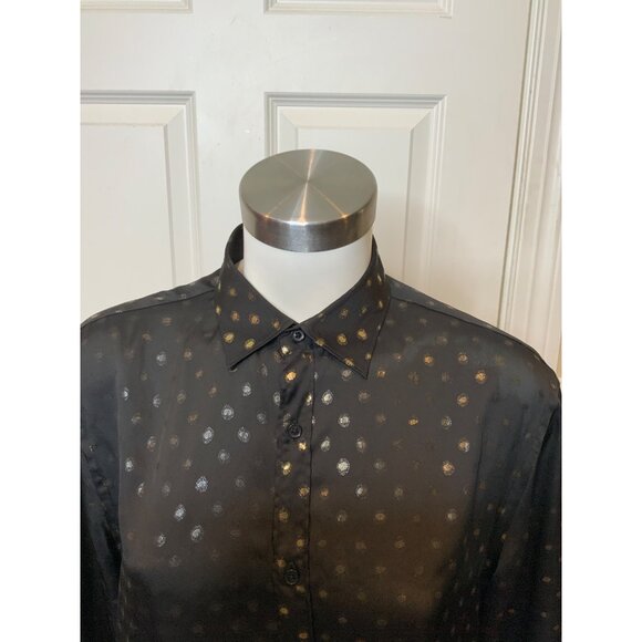 Zara Black Slim Fit Gold Polka Dot Long Sleeve Blouse, Size M - Picture 2 of 6
